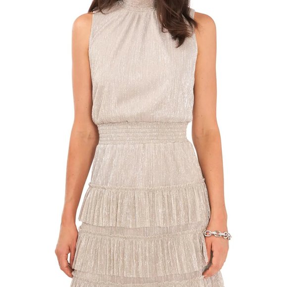 NWT MSK Petites Metallic Silver Gold Knee Cocktail Party Tiered Dress Sz… - Picture 14 of 15
